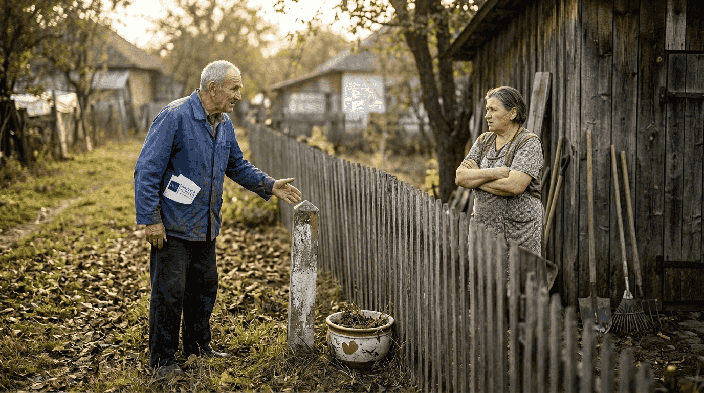 Vecinii se ceartă din cauza hotarului dintre terenurile lor de la țară.