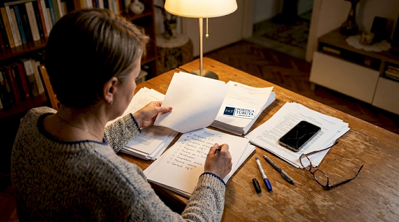 O femeie sortează și pune în ordine actele juridice acasă, pentru a le avea la îndemână atunci când are nevoie de ele.