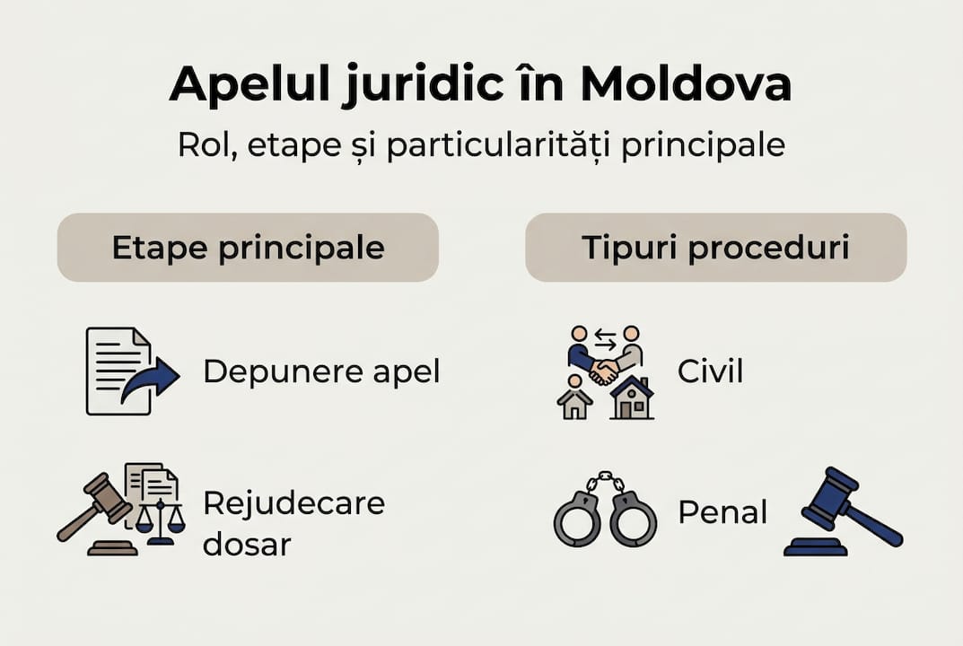 Infografic: Cum se desfășoară procedura de apel juridic în Republica Moldova, pas cu pas