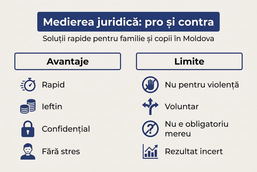 Infografic: care sunt plusurile și limitele medierii juridice