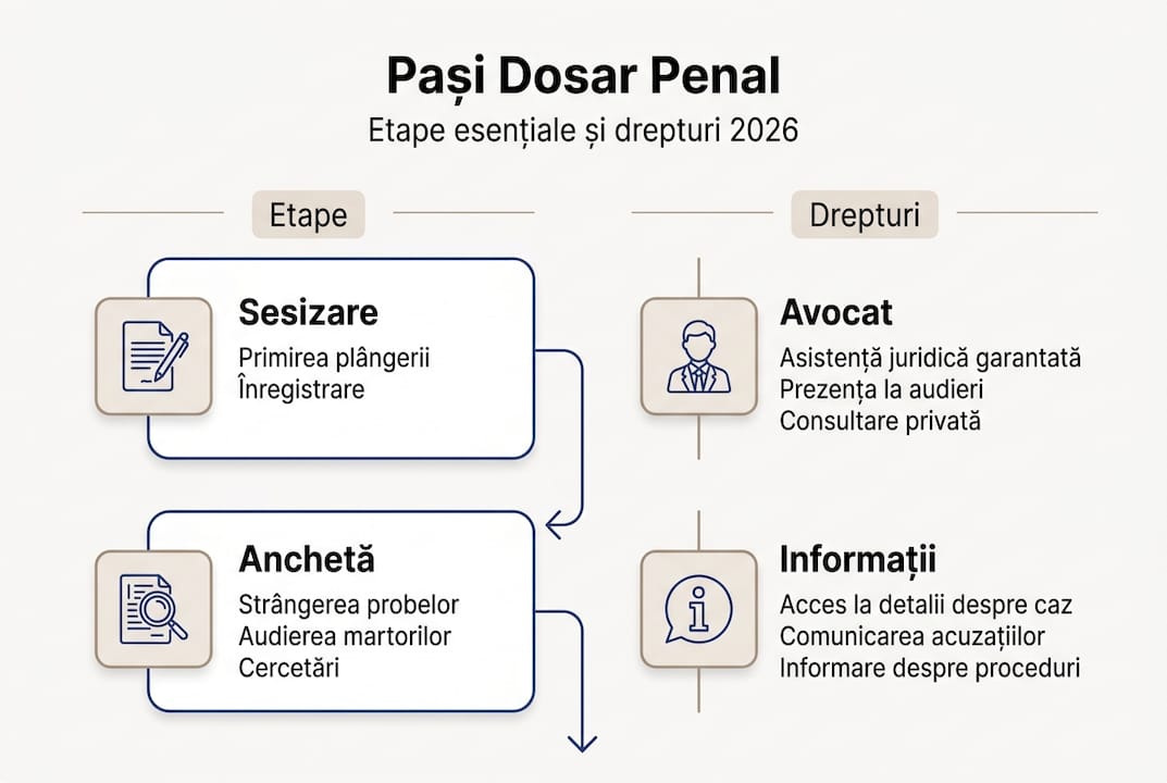 Infografic: etapele unui dosar penal și drepturile pe care le ai