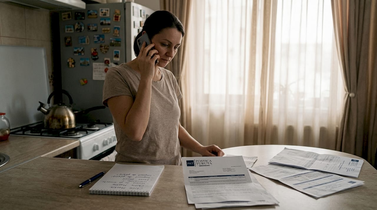 O femeie vorbește la telefon despre împărțirea averii după divorț.