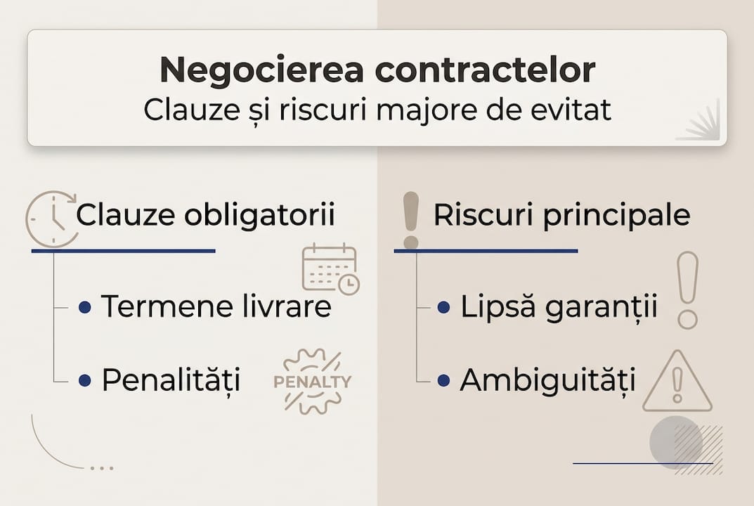 Un infografic bine structurat care prezintă pe înțelesul tuturor clauzele importante din contract, împreună cu posibilele riscuri la care trebuie să fim atenți.