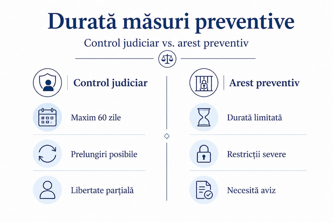 Infografic: cât durează măsura controlului judiciar comparativ cu arestul preventiv