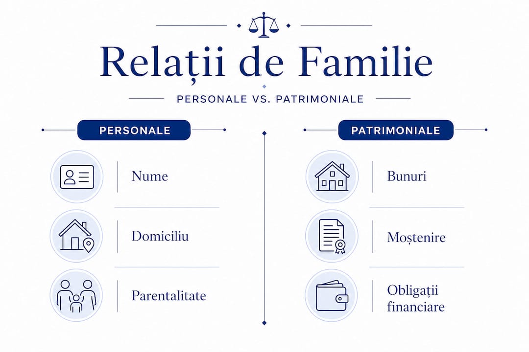 Infografic care ilustrează diferențele dintre relațiile personale și cele patrimoniale