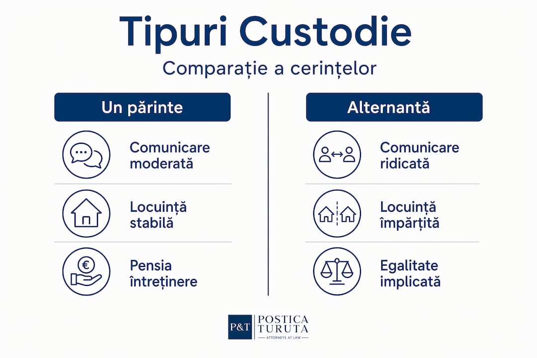 Infografic: tipuri de custodie a copiilor – comparație între variantele disponibile
