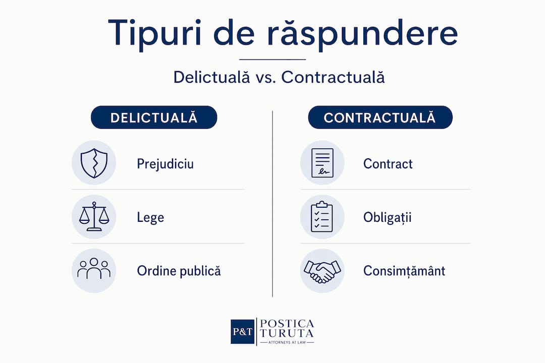 Infografic: diferențele esențiale dintre răspunderea delictuală și cea contractuală