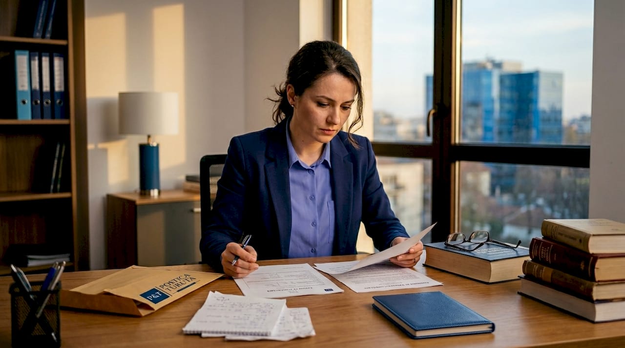 Femeie care analizează și compară documentele necesare pentru semnarea unui contract imobiliar