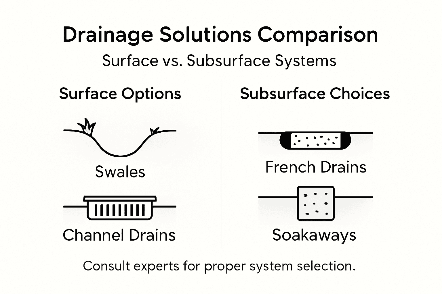 Infographic comparing surface and subsurface drainage