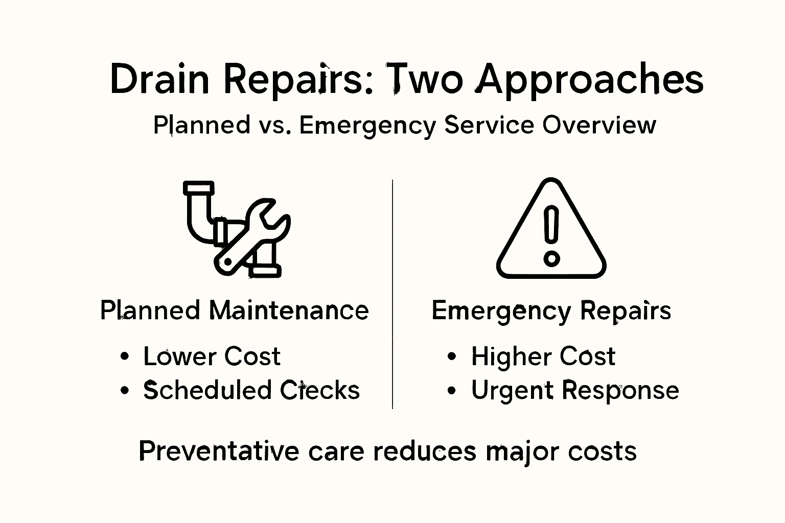 Infographic comparing drain maintenance and emergency repair
