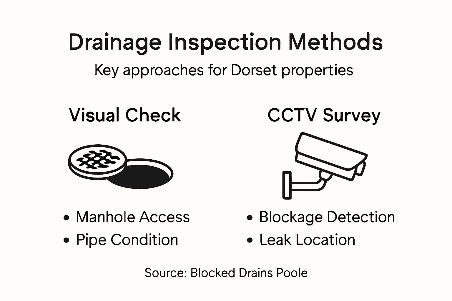 Infographic showing drainage inspection techniques