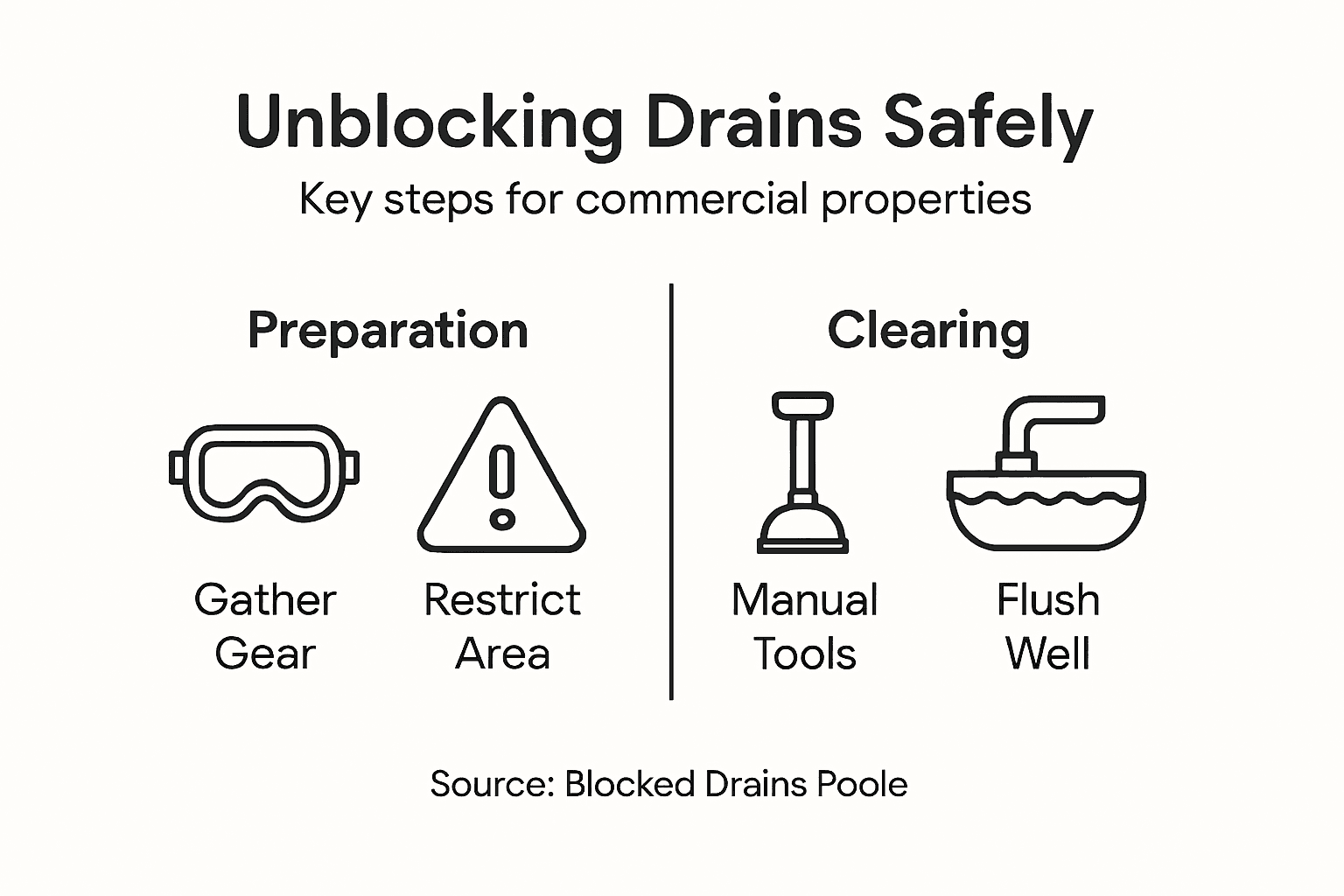 Infographic with steps to unblock commercial drains