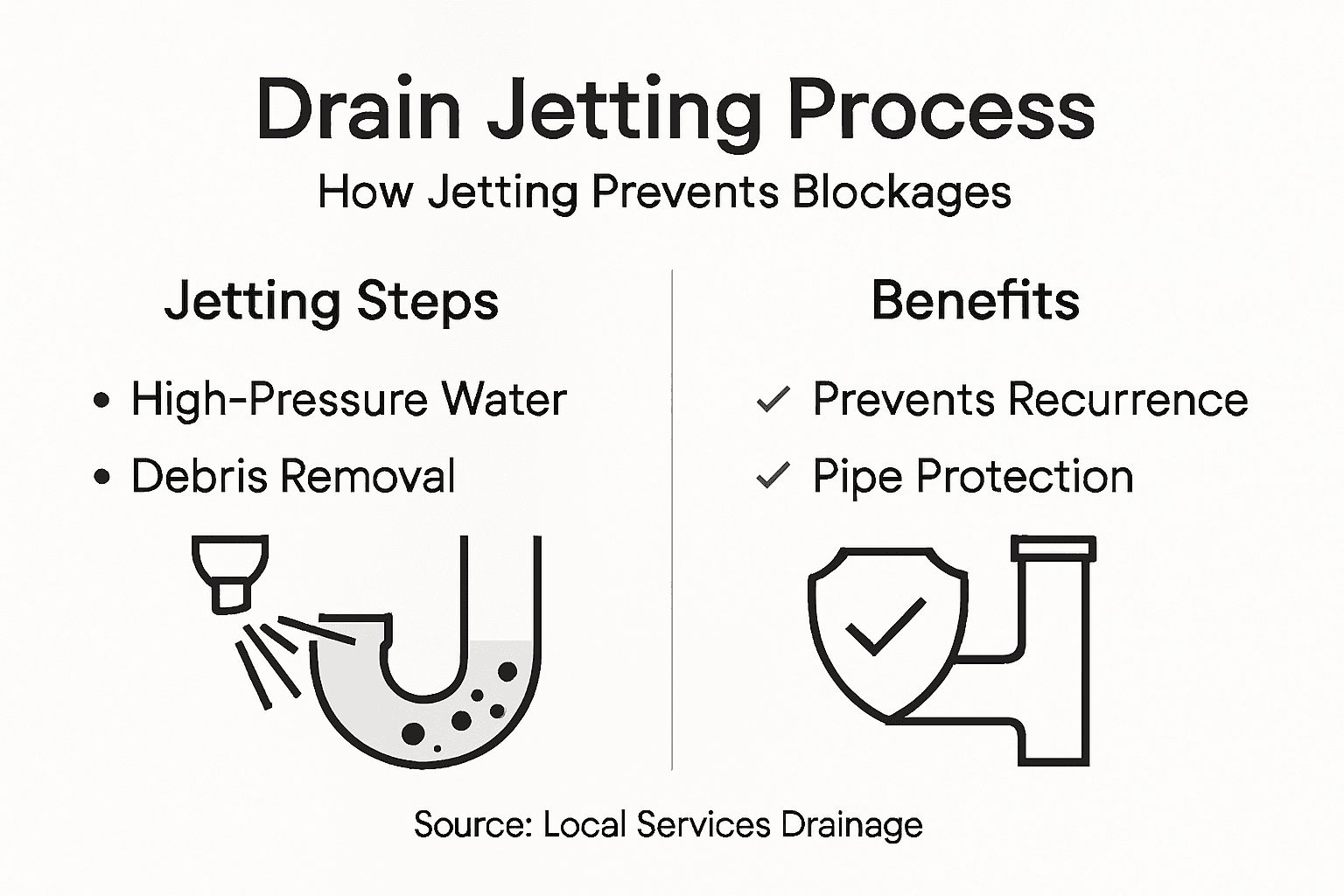 Infographic explaining drain jetting process and benefits