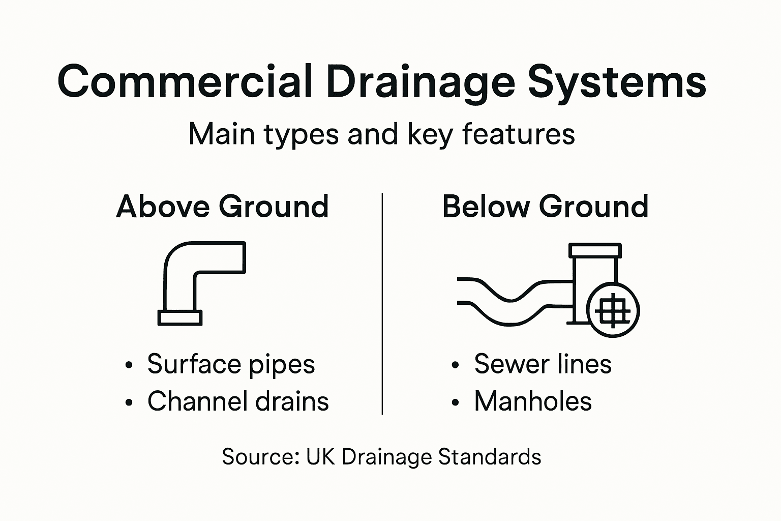 Infographic commercial drainage types and features