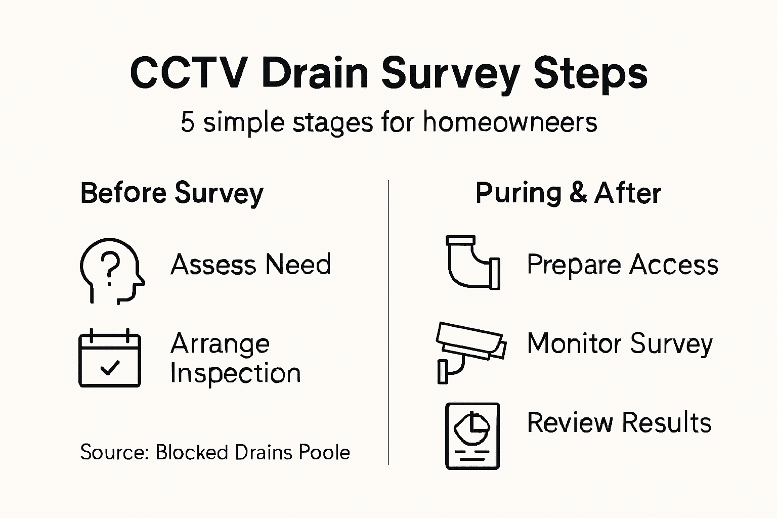Infographic summarizing CCTV drain survey steps
