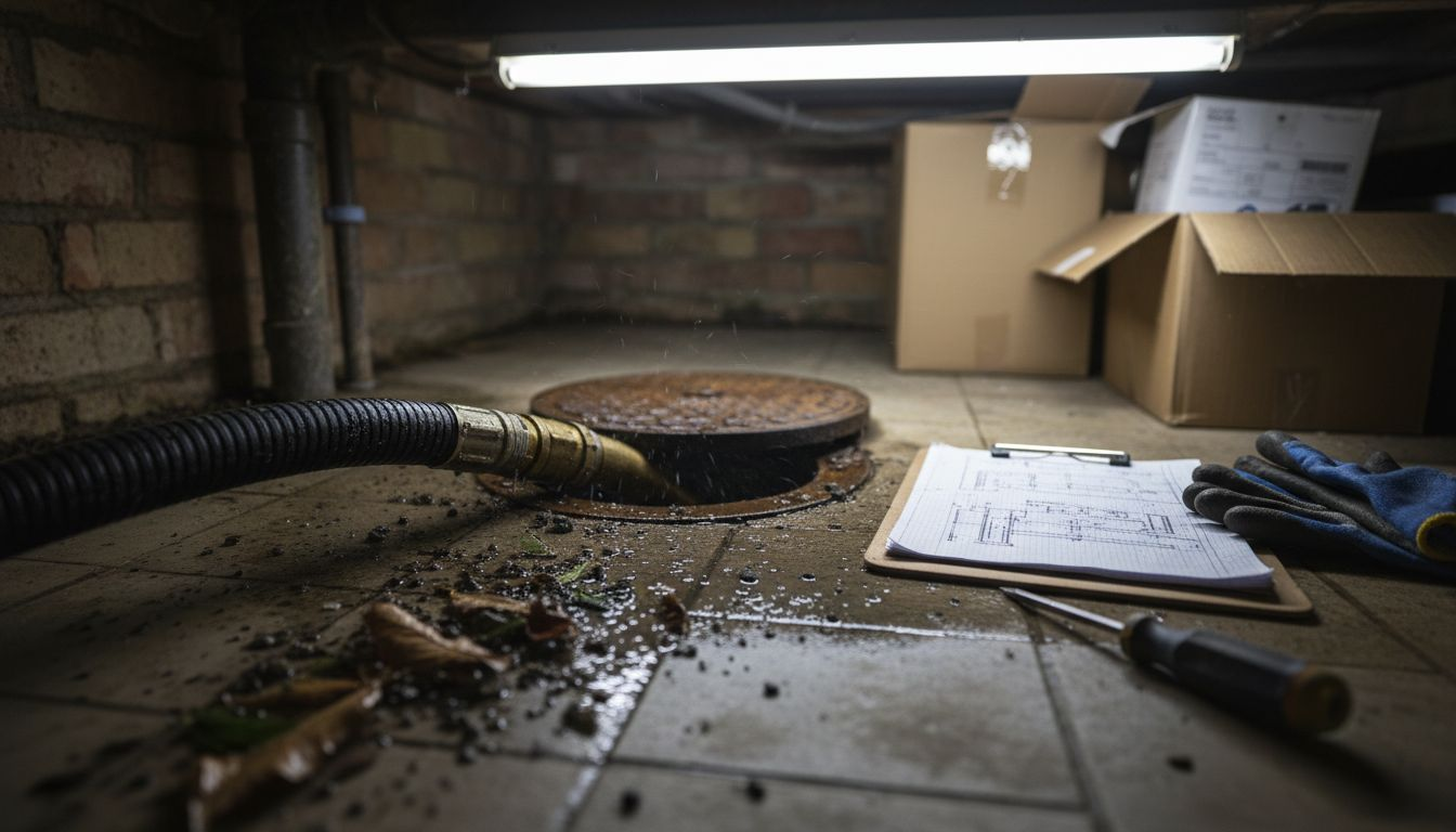 Drain jetting nozzle in UK property cellar