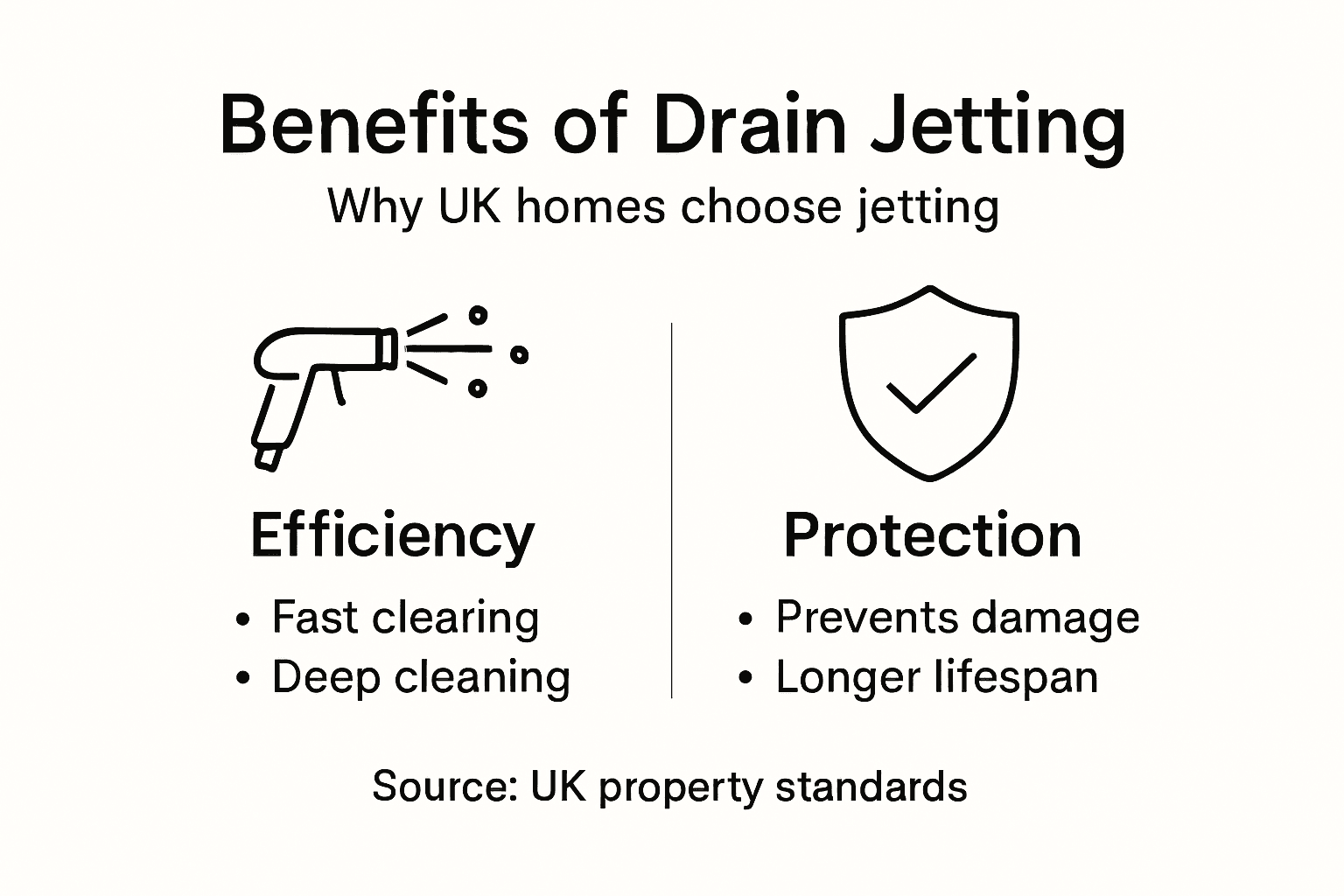 Infographic showing drain jetting benefits for UK homes