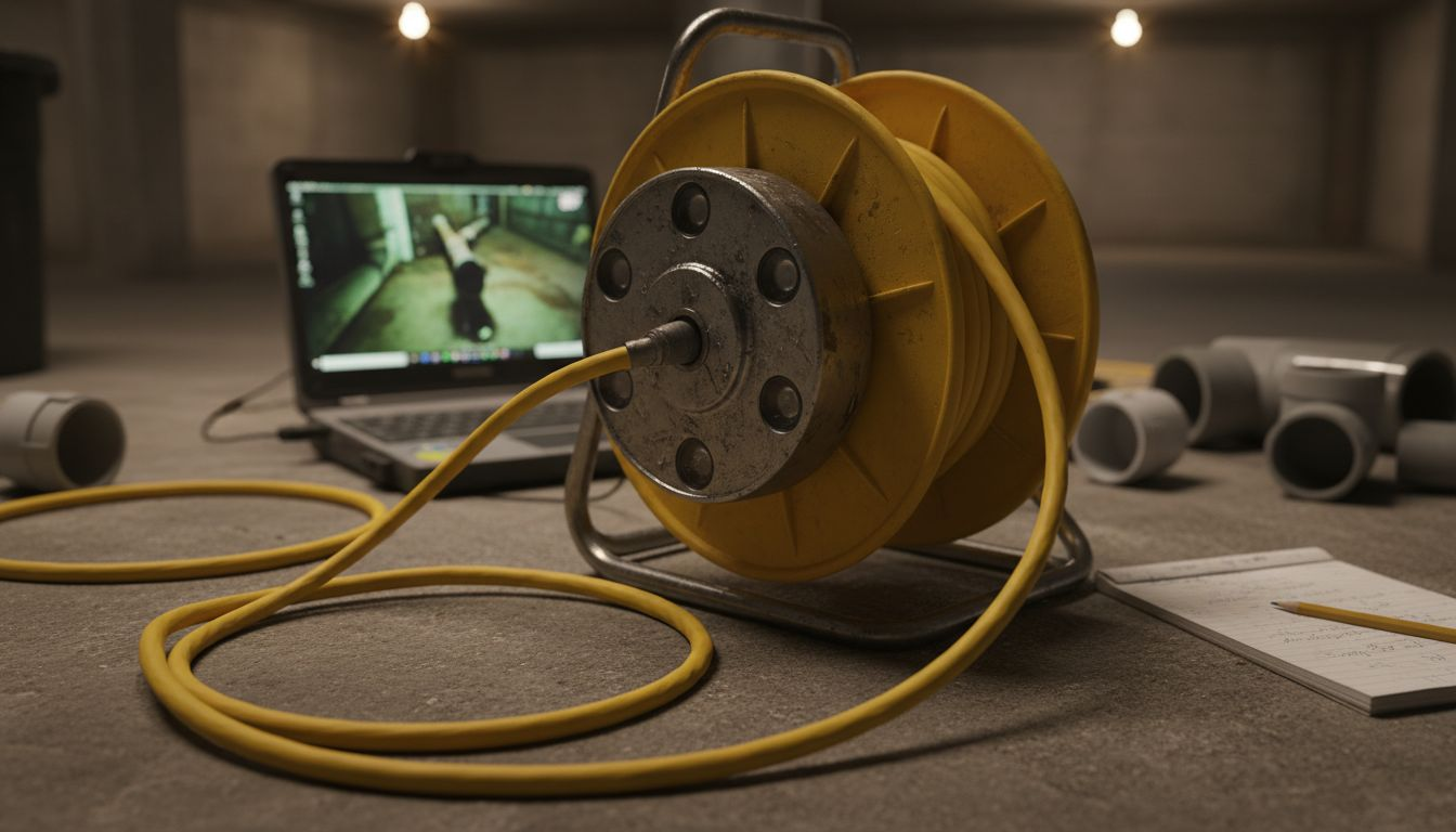 Close-up of professional CCTV drain camera gear