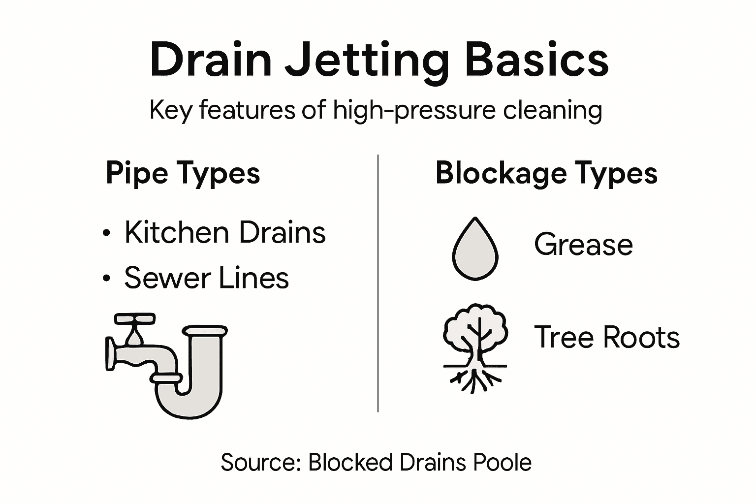 Infographic on drain types and blockages for cleaning