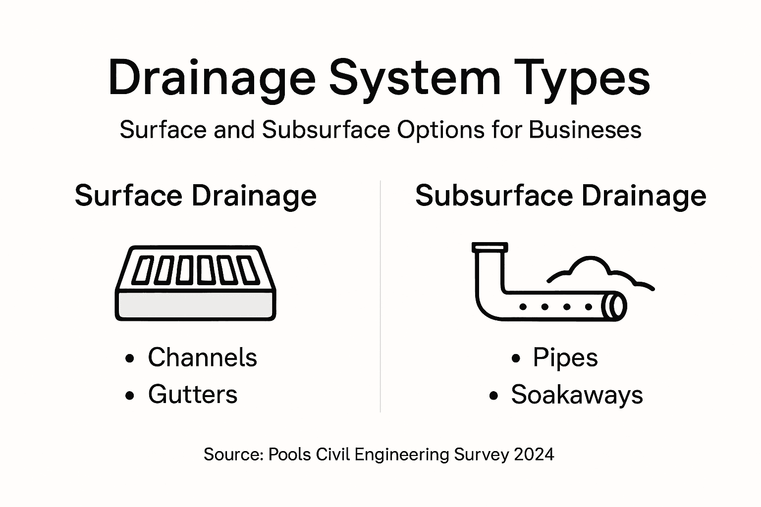 Infographic on commercial drainage system types