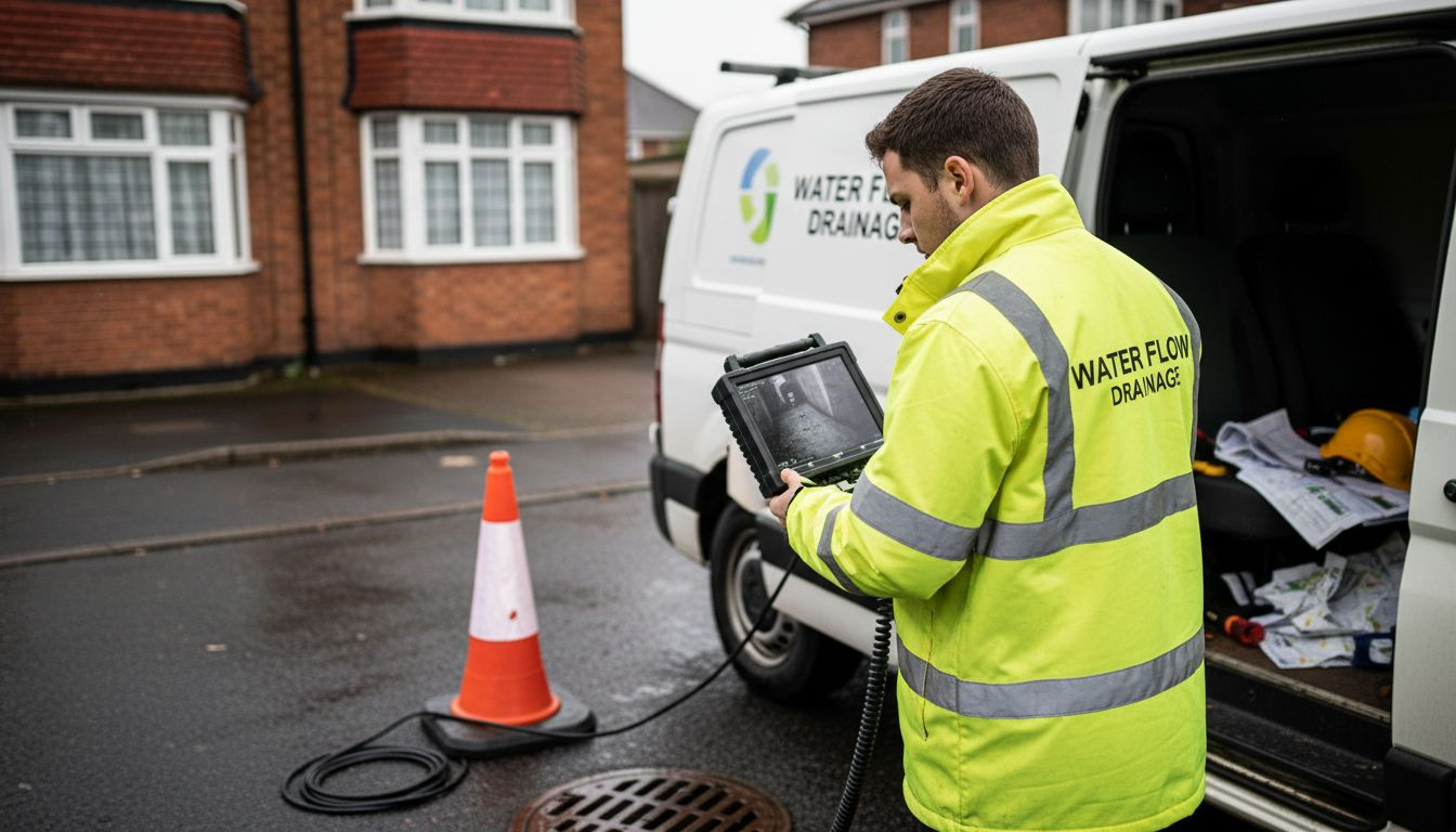 Engineer using drainage camera equipment on site
