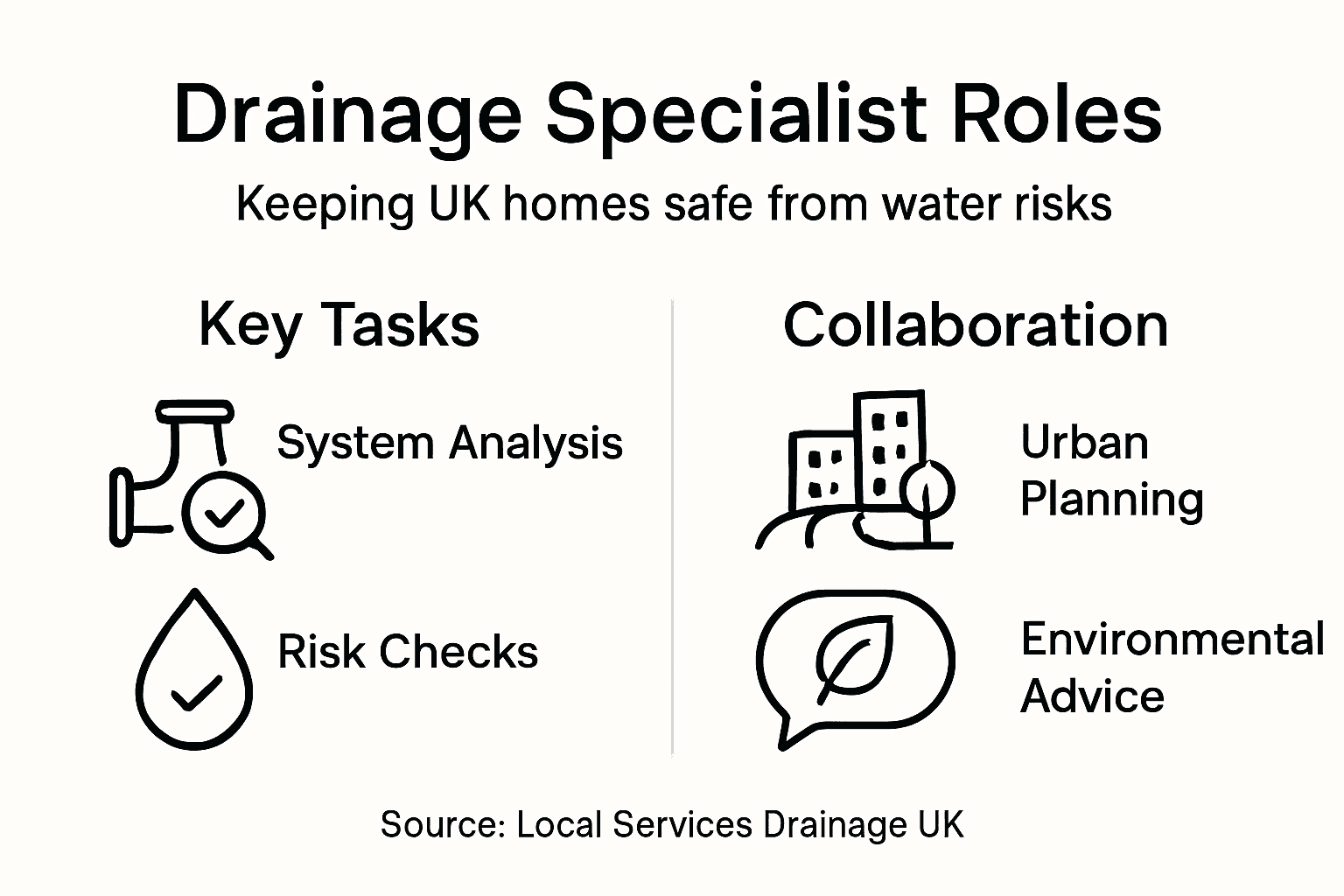 Infographic summarizing drainage specialist tasks and roles