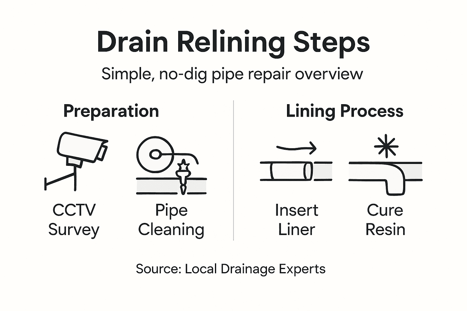 Infographic shows drain relining steps and process