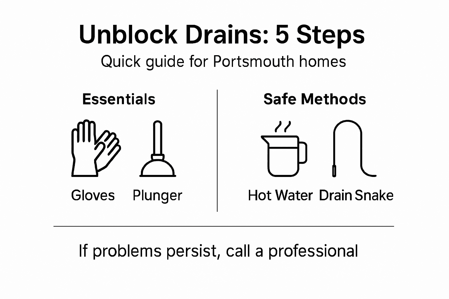 Infographic showing drain unblocking steps overview