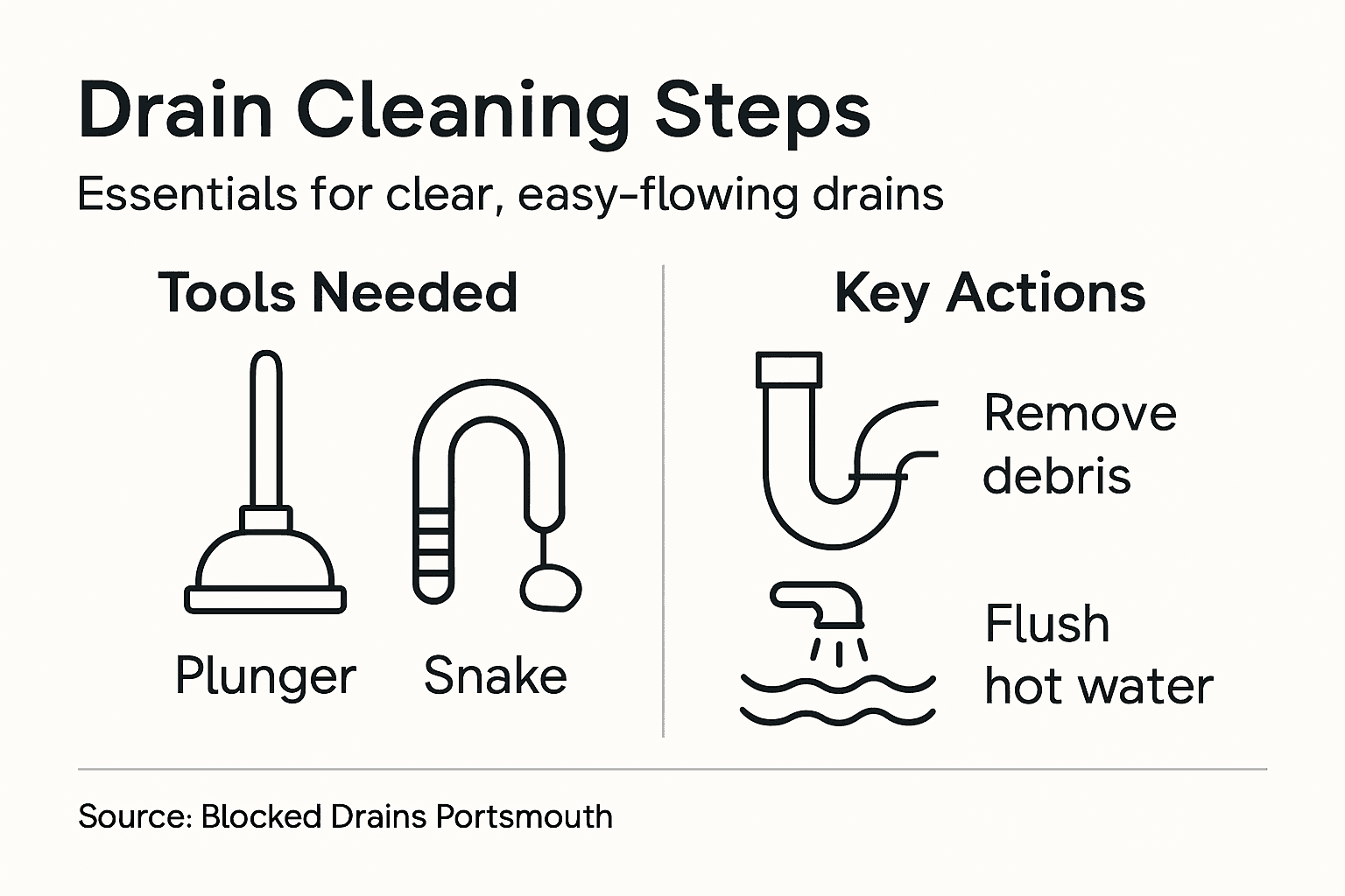 Infographic summarizing routine drain cleaning steps