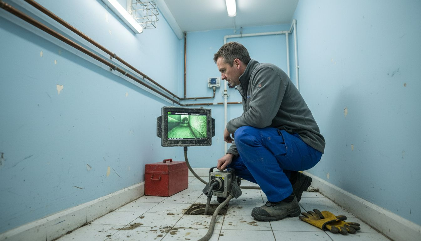 Surveyor using CCTV camera for drain inspection