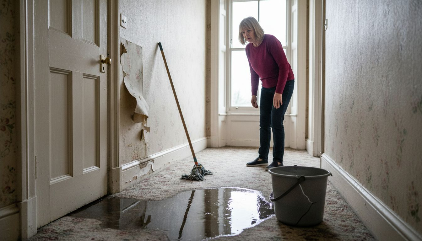 Homeowner observing water damage pooling