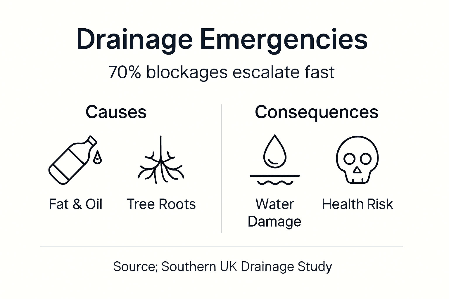 Infographic showing causes and consequences drainage emergencies