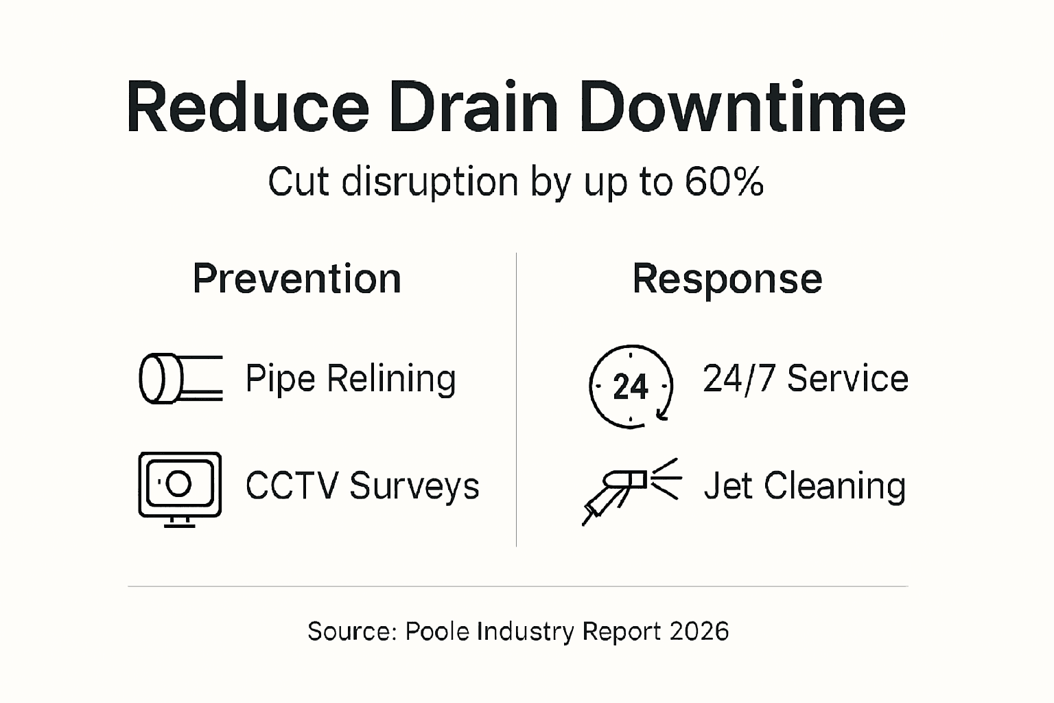 Drain downtime reduction steps infographic