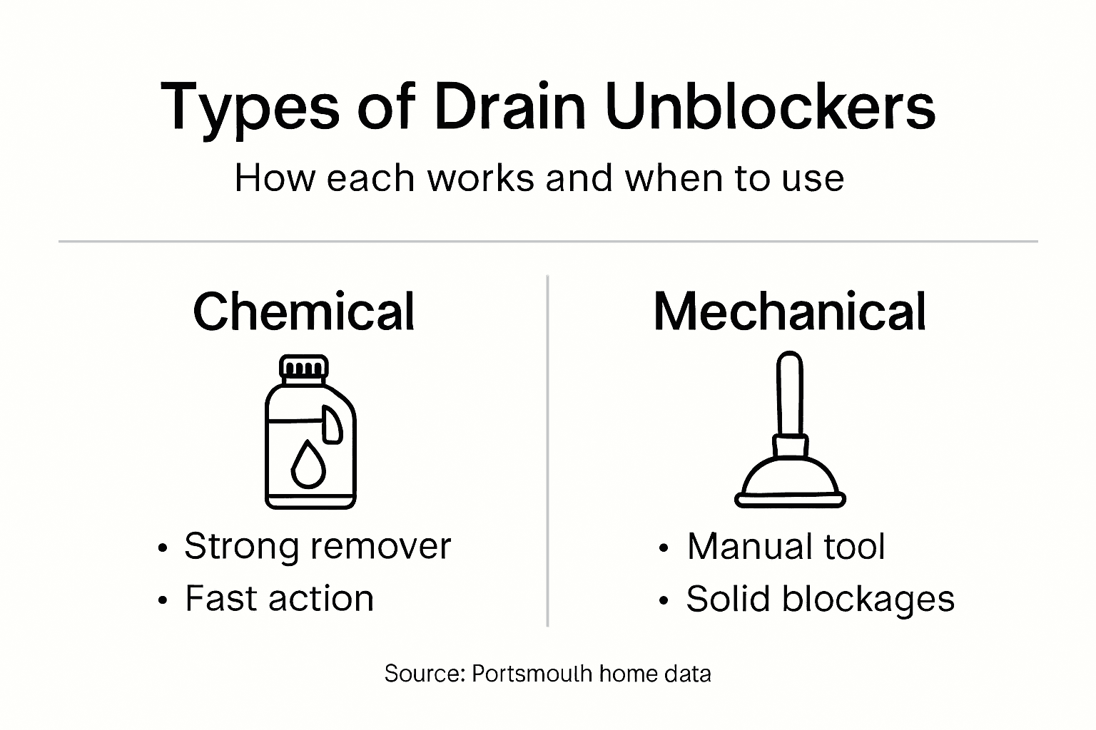 Infographic comparing drain unblocker types and uses