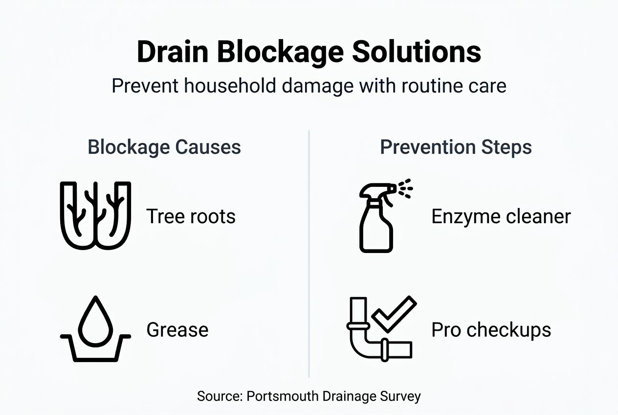 Infographic showing blockage causes and prevention tips