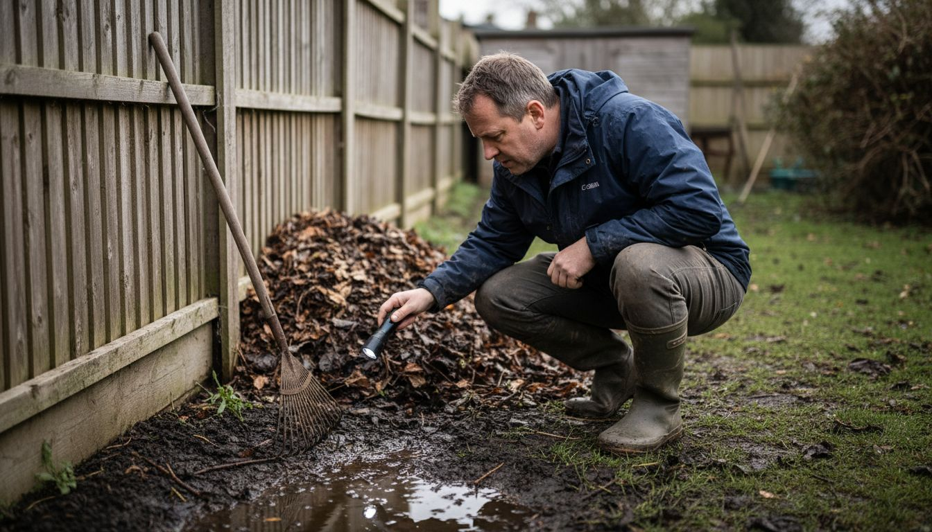 Homeowner inspecting signs of drainage issue