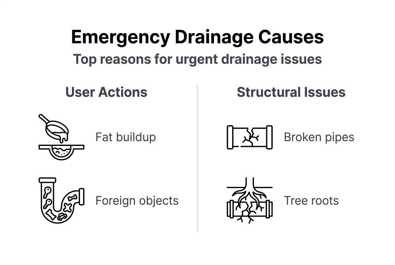 Infographic showing main causes of drainage emergencies
