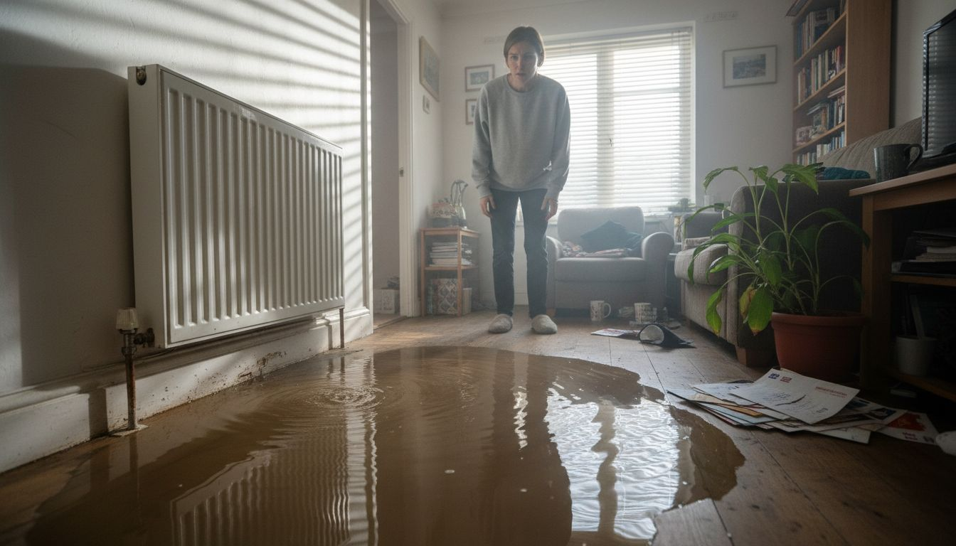 Homeowner observes drain backup in living room