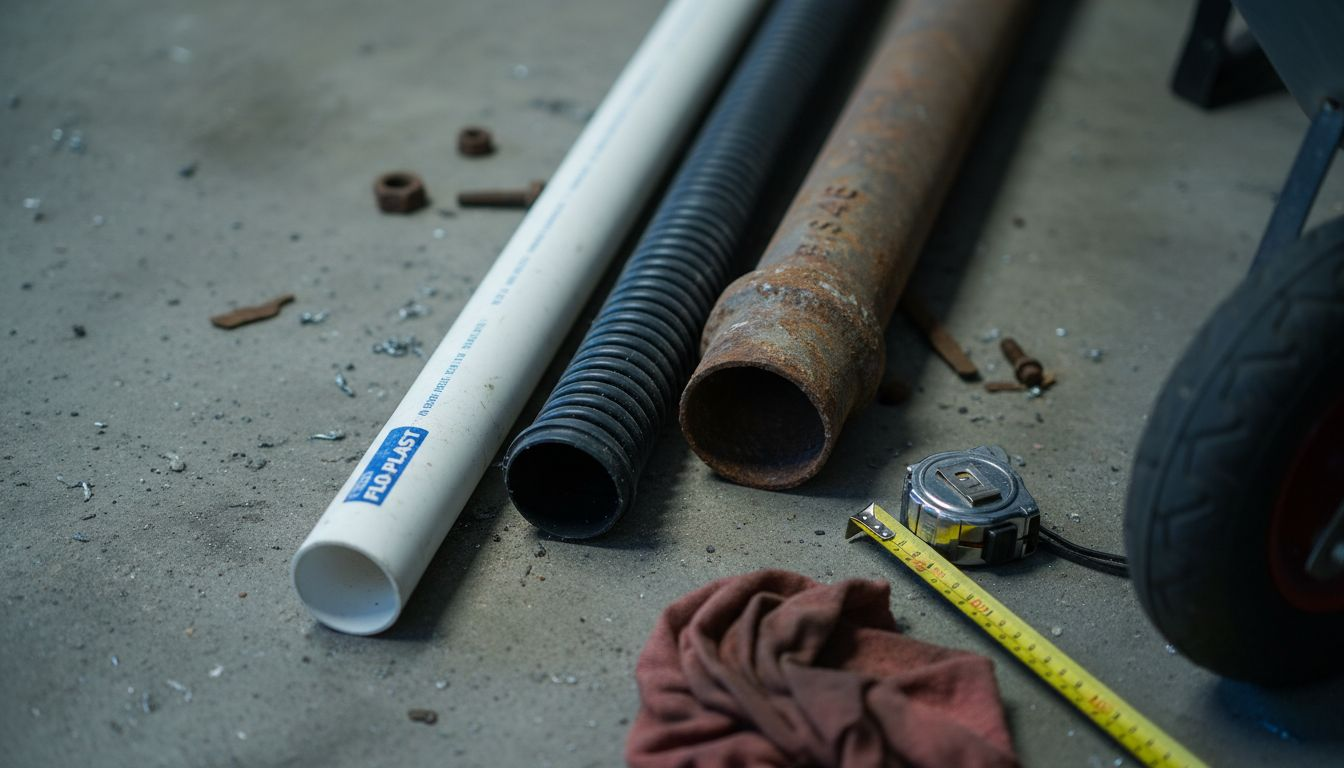 PVC, corrugated, and cast iron pipe samples