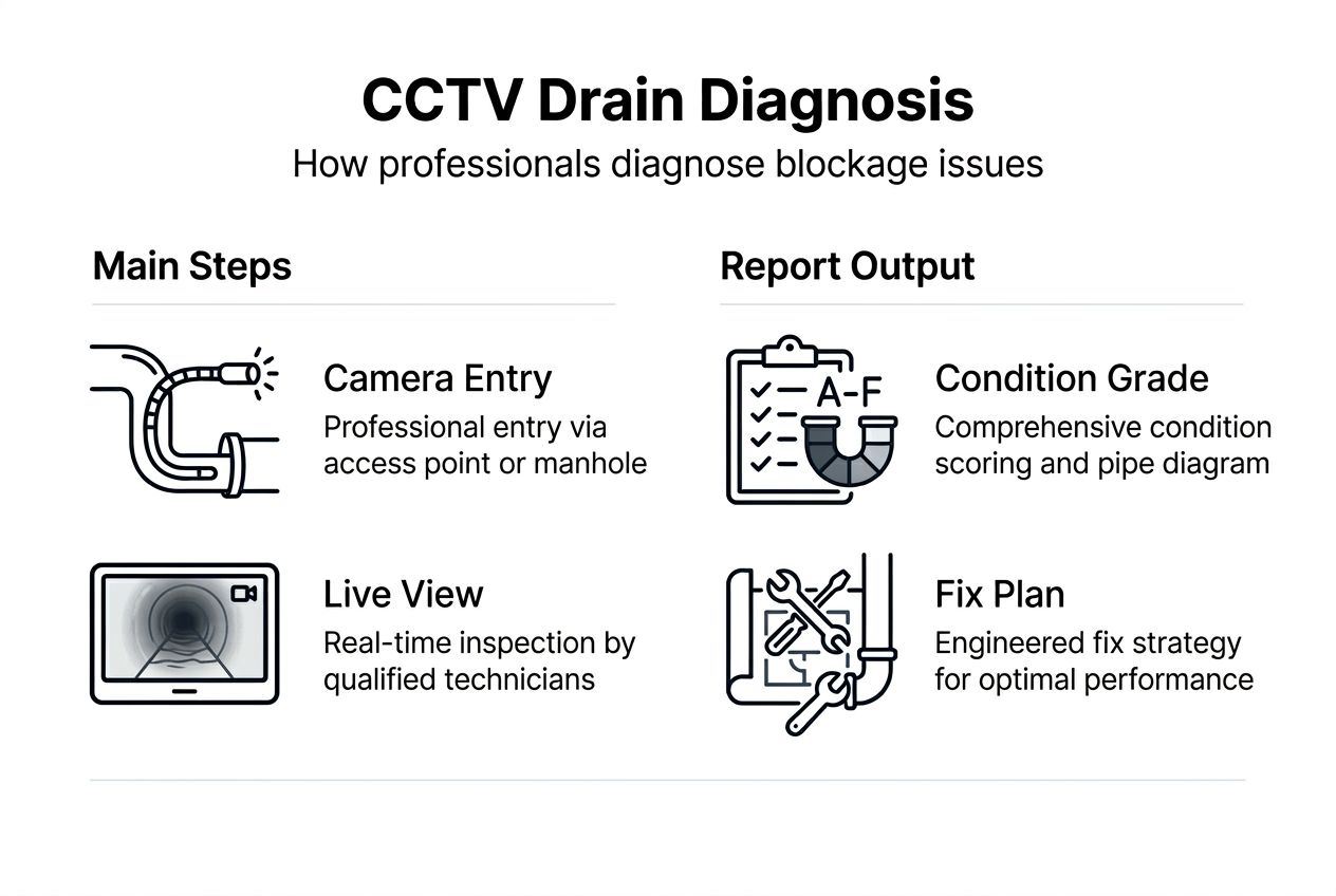 Infographic CCTV drain diagnosis with main steps