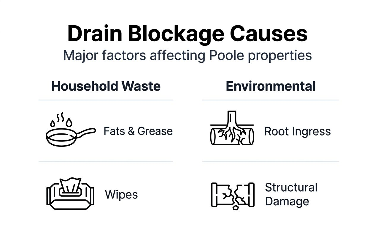 Infographic listing common drain blockage factors