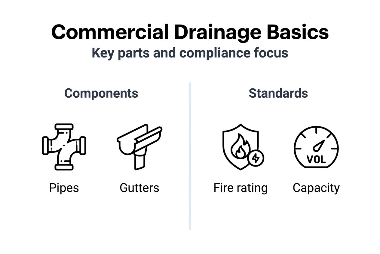 Infographic showing commercial drainage parts and standards