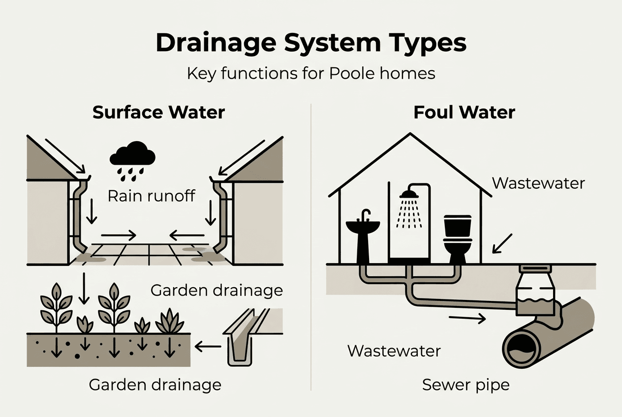 Infographic showing drainage system types
