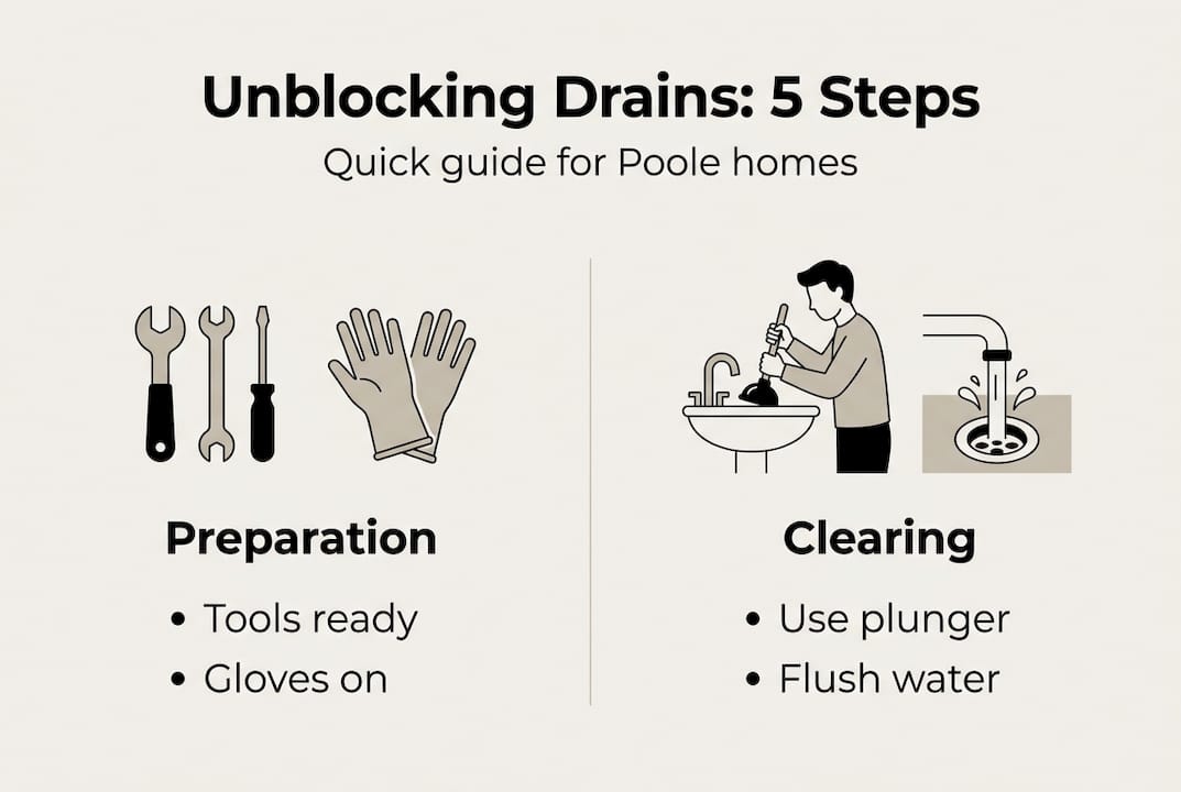 Infographic with blocked drain clearing steps