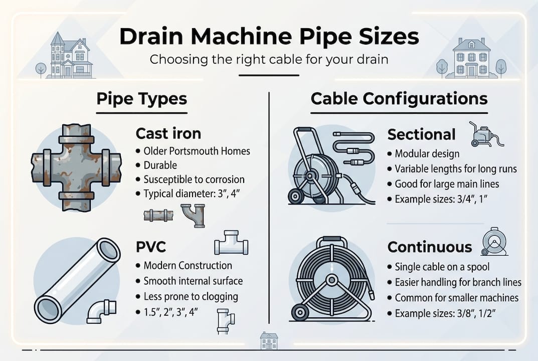 Infographic shows pipe types and cable options
