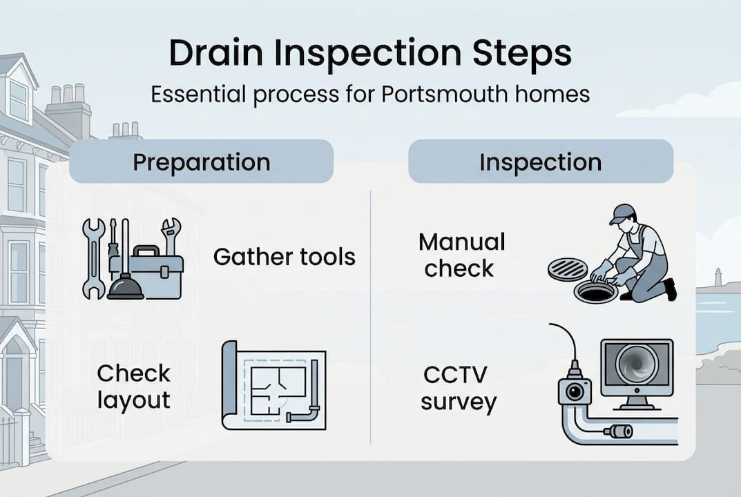Infographic outlining drain inspection process steps