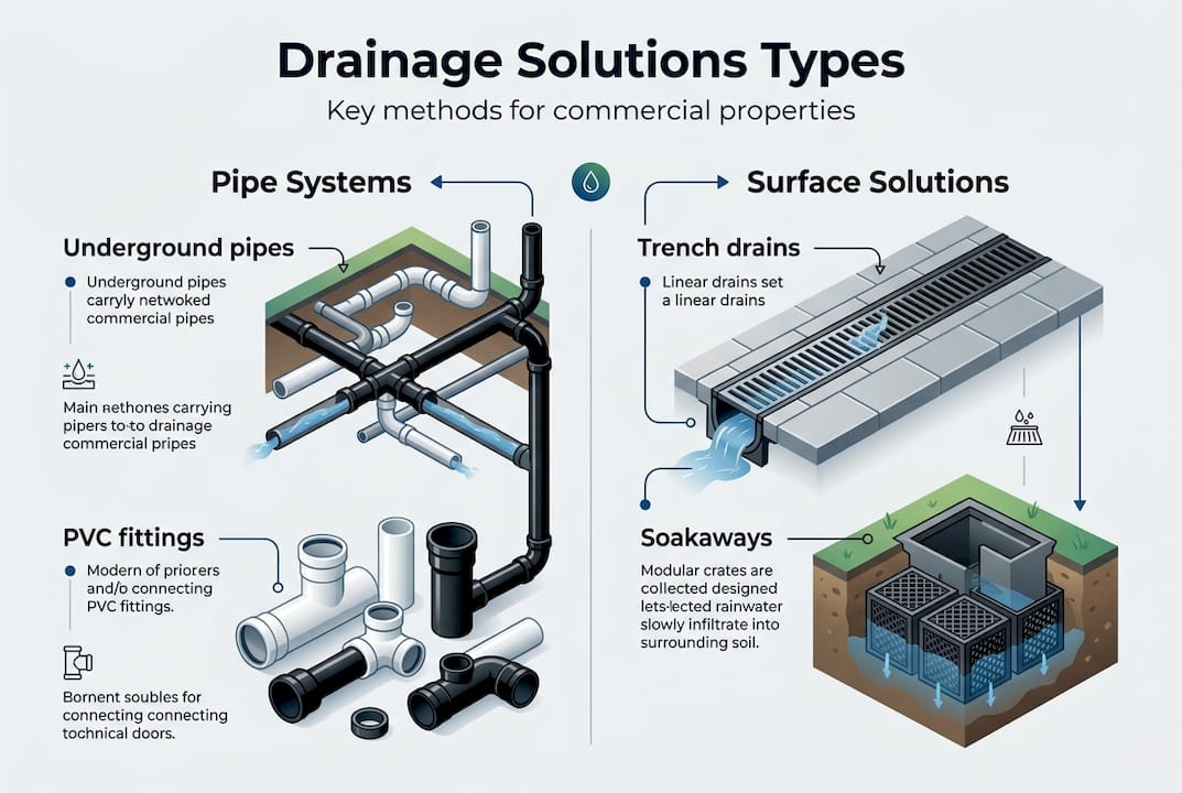 Infographic on commercial drainage types