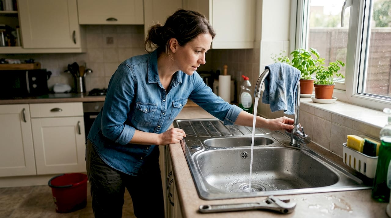 Testing kitchen sink after clearing blockage