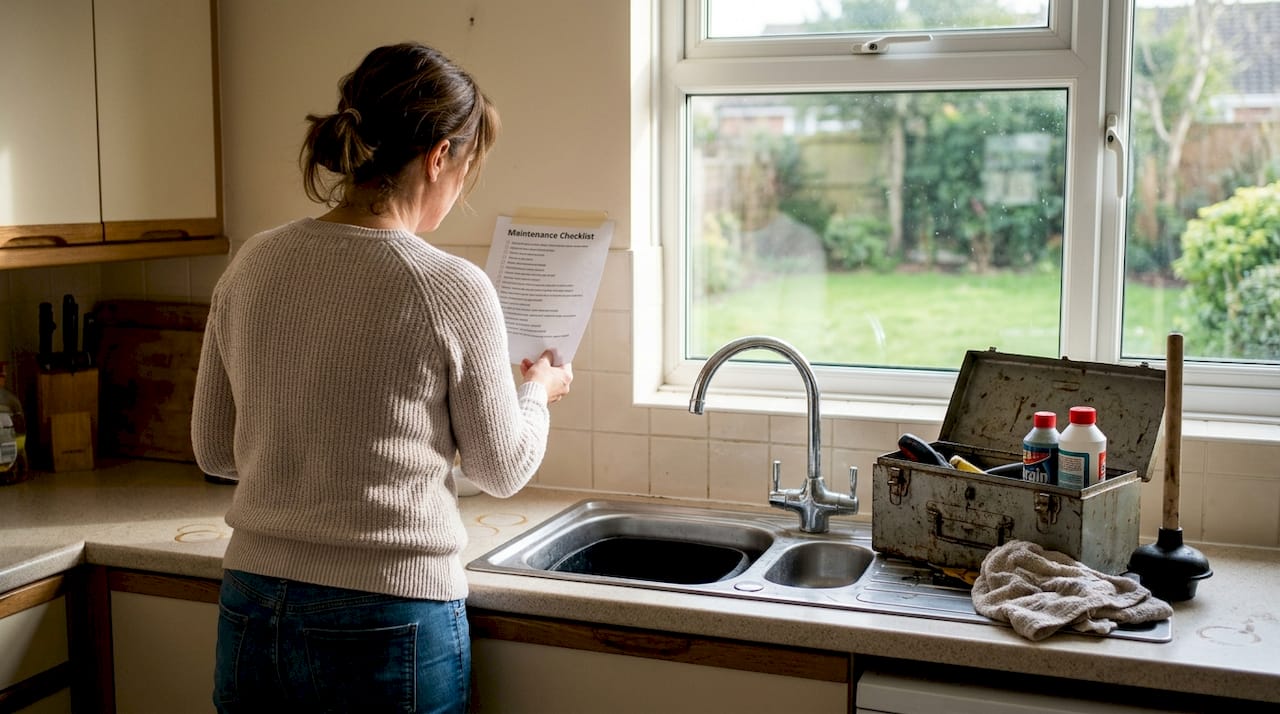 Homeowner reviews drain maintenance checklist