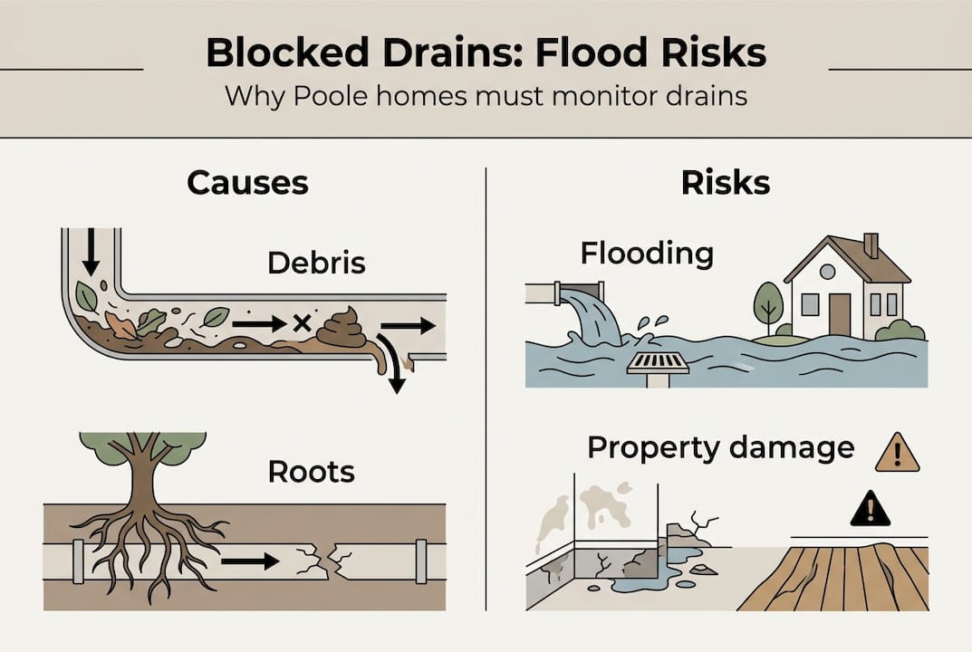 Infographic showing blocked drain causes and risks